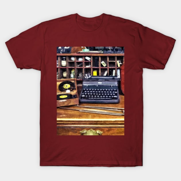 Vintage Typewriter and Vinyls T-Shirt by SusanSavad